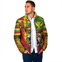 Hawaiian Reggae Padded Jacket Kakau Art Motifs with Ohia Lehua and Rastafari Lion - Polynesian Pride