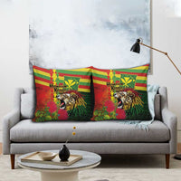 Hawaiian Reggae Pillow Cover Kakau Art Motifs with Ohia Lehua and Rastafari Lion - Polynesian Pride