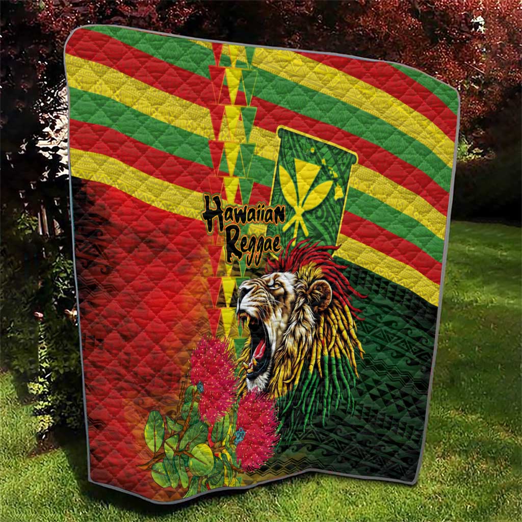 Hawaiian Reggae Quilt Kakau Art Motifs with Ohia Lehua and Rastafari Lion - Polynesian Pride