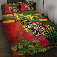Hawaiian Reggae Quilt Bed Set Kakau Art Motifs with Ohia Lehua and Rastafari Lion - Polynesian Pride