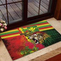 Hawaiian Reggae Rubber Doormat Kakau Art Motifs with Ohia Lehua and Rastafari Lion - Polynesian Pride