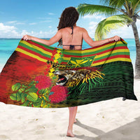 Hawaiian Reggae Sarong Kakau Art Motifs with Ohia Lehua and Rastafari Lion - Polynesian Pride
