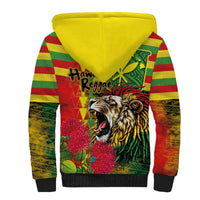 Hawaiian Reggae Sherpa Hoodie Kakau Art Motifs with Ohia Lehua and Rastafari Lion - Polynesian Pride