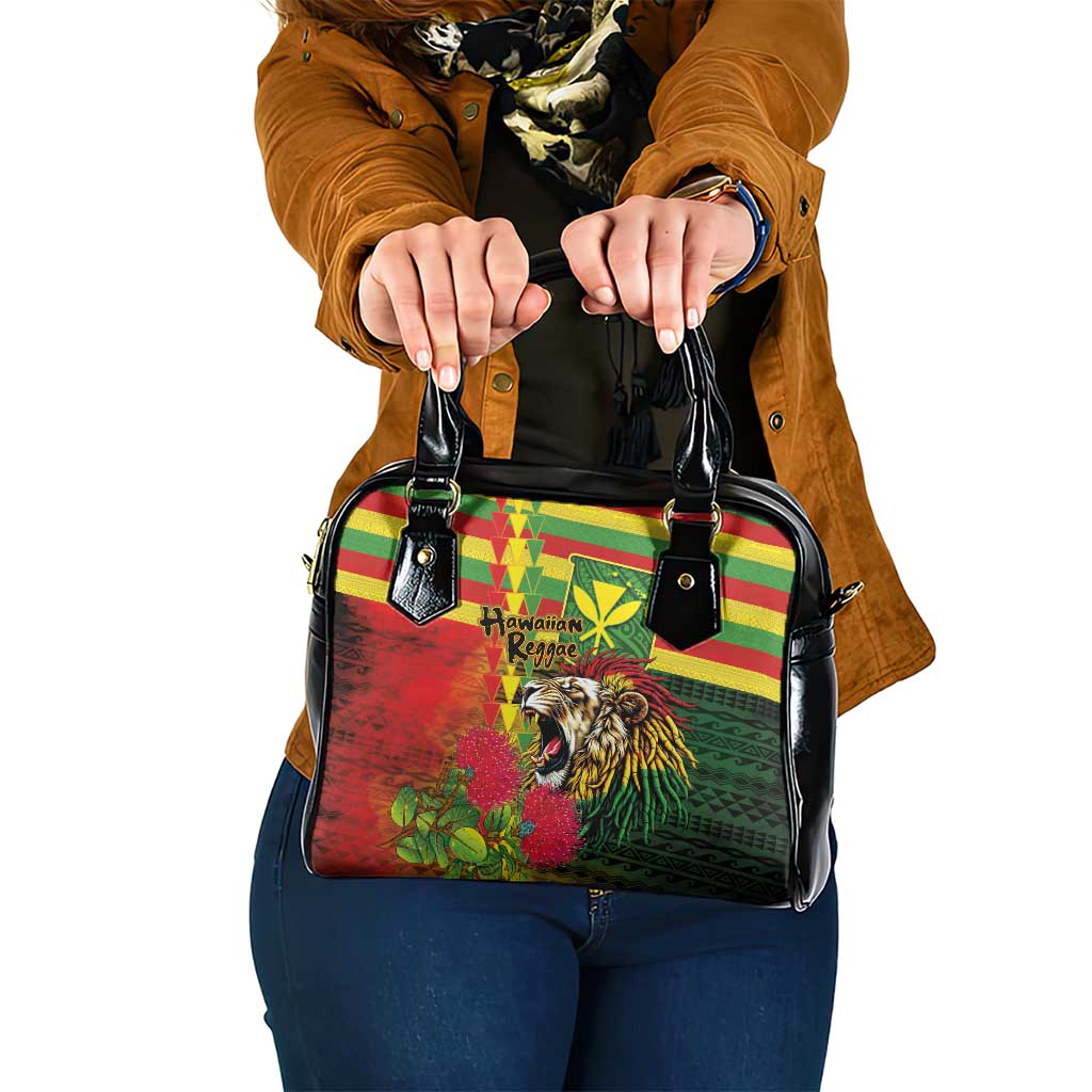 Hawaiian Reggae Shoulder Handbag Kakau Art Motifs with Ohia Lehua and Rastafari Lion - Polynesian Pride