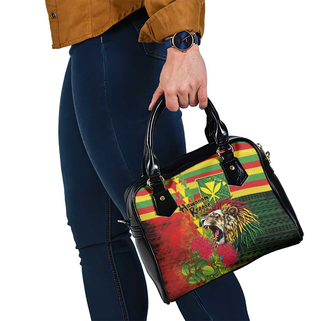 Hawaiian Reggae Shoulder Handbag Kakau Art Motifs with Ohia Lehua and Rastafari Lion - Polynesian Pride