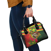 Hawaiian Reggae Shoulder Handbag Kakau Art Motifs with Ohia Lehua and Rastafari Lion - Polynesian Pride