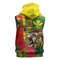Hawaiian Reggae Sleeveless Hoodie Kakau Art Motifs with Ohia Lehua and Rastafari Lion - Polynesian Pride