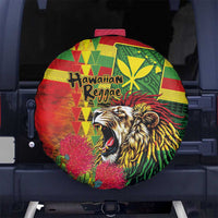 Hawaiian Reggae Spare Tire Cover Kakau Art Motifs with Ohia Lehua and Rastafari Lion - Polynesian Pride