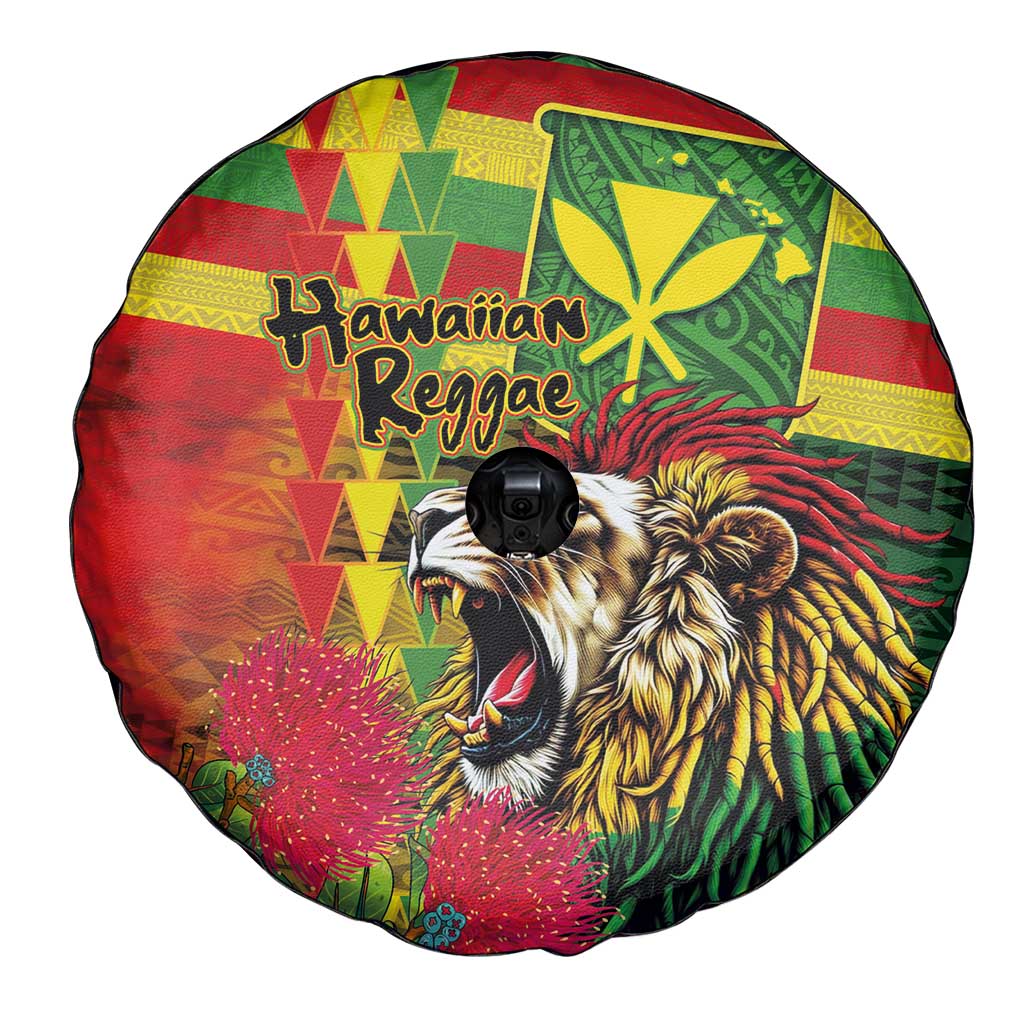 Hawaiian Reggae Spare Tire Cover Kakau Art Motifs with Ohia Lehua and Rastafari Lion - Polynesian Pride