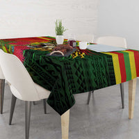 Hawaiian Reggae Tablecloth Kakau Art Motifs with Ohia Lehua and Rastafari Lion - Polynesian Pride