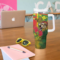 Hawaiian Reggae Tumbler With Handle Kakau Art Motifs with Ohia Lehua and Rastafari Lion - Polynesian Pride