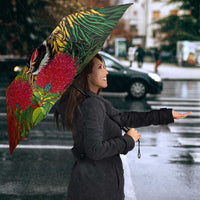 Hawaiian Reggae Umbrella Kakau Art Motifs with Ohia Lehua and Rastafari Lion - Polynesian Pride