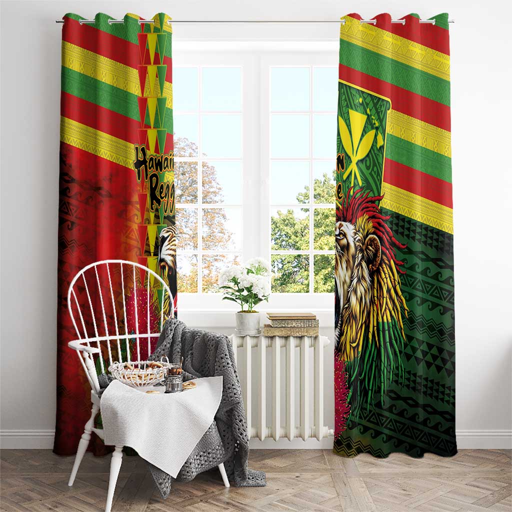 Hawaiian Reggae Window Curtain Kakau Art Motifs with Ohia Lehua and Rastafari Lion - Polynesian Pride