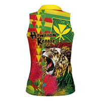 Hawaiian Reggae Women Sleeveless Polo Shirt Kakau Art Motifs with Ohia Lehua and Rastafari Lion - Polynesian Pride