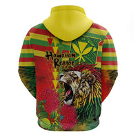 Hawaiian Reggae Zip Hoodie Kakau Art Motifs with Ohia Lehua and Rastafari Lion - Polynesian Pride