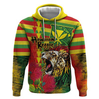 Hawaiian Reggae Zip Hoodie Kakau Art Motifs with Ohia Lehua and Rastafari Lion - Polynesian Pride