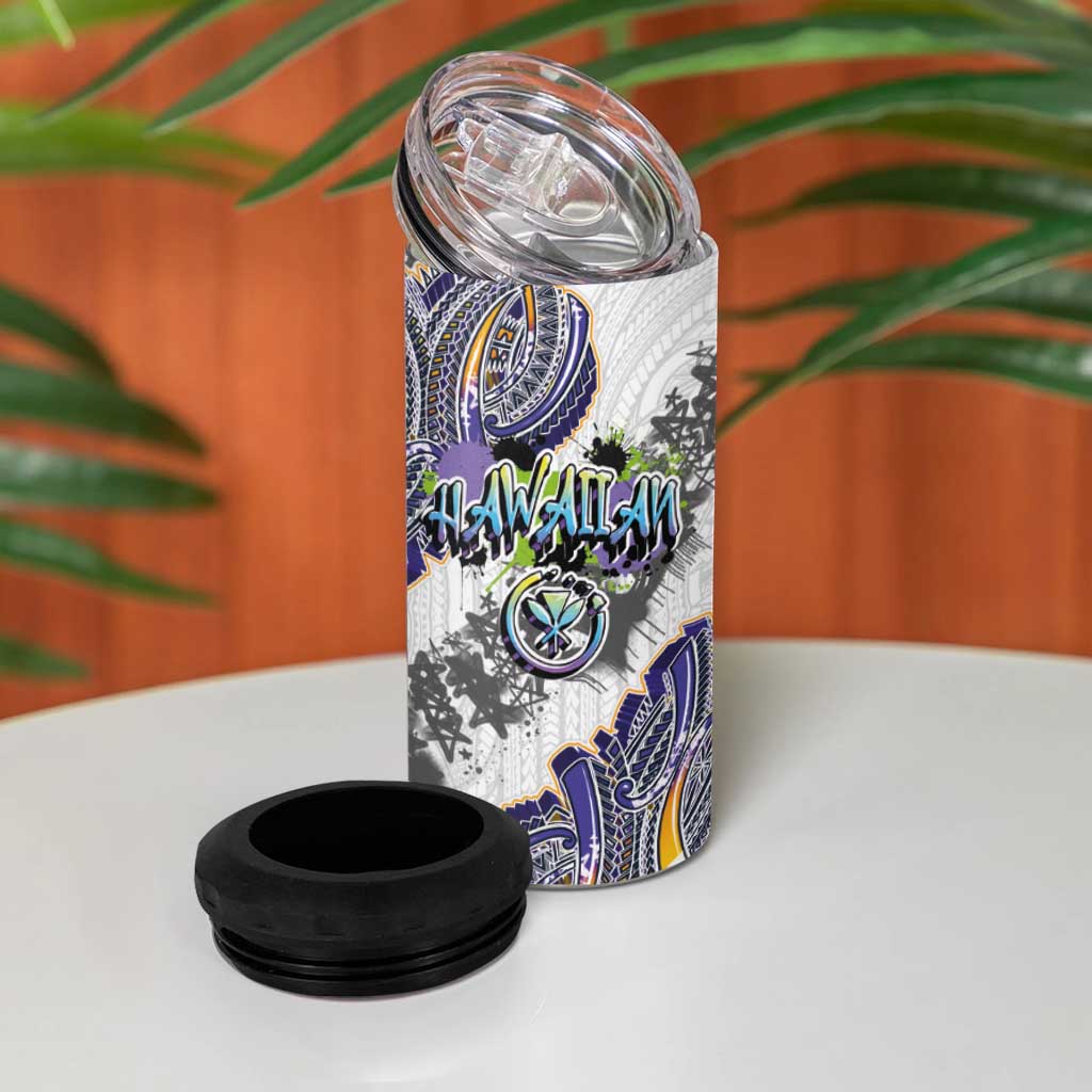 Traditional Art Hawaiian Kakau Tattoos 4 in 1 Can Cooler Tumbler Graffiti Style - Polynesian Pride