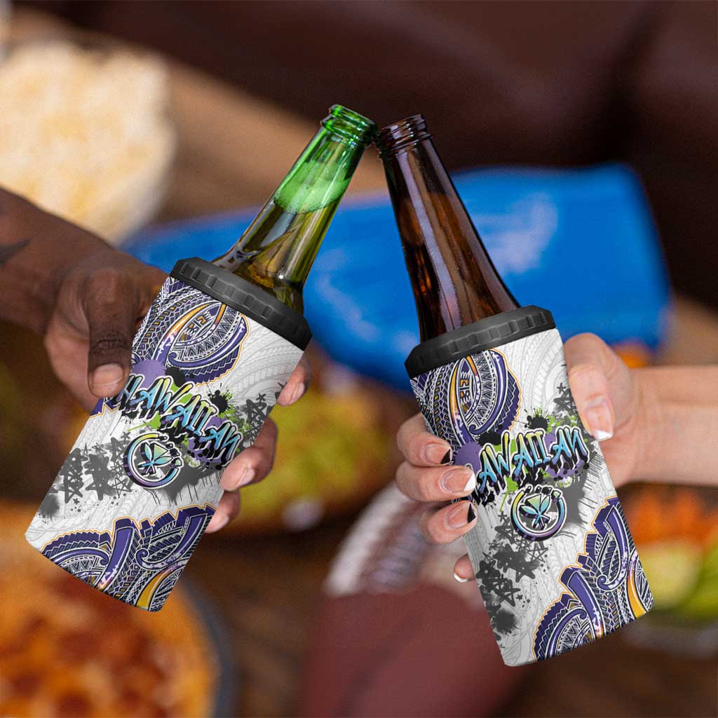 Traditional Art Hawaiian Kakau Tattoos 4 in 1 Can Cooler Tumbler Graffiti Style - Polynesian Pride