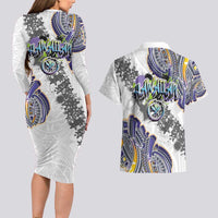 Traditional Art Hawaiian Kakau Tattoos Couples Matching Long Sleeve Bodycon Dress and Hawaiian Shirt Graffiti Style - Polynesian Pride