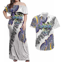 Traditional Art Hawaiian Kakau Tattoos Couples Matching Off Shoulder Maxi Dress and Hawaiian Shirt Graffiti Style - Polynesian Pride