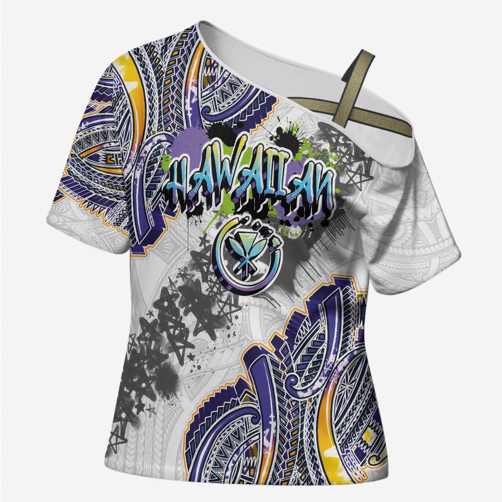 Traditional Art Hawaiian Kakau Tattoos Cross Shoulder Shirt Graffiti Style - Polynesian Pride