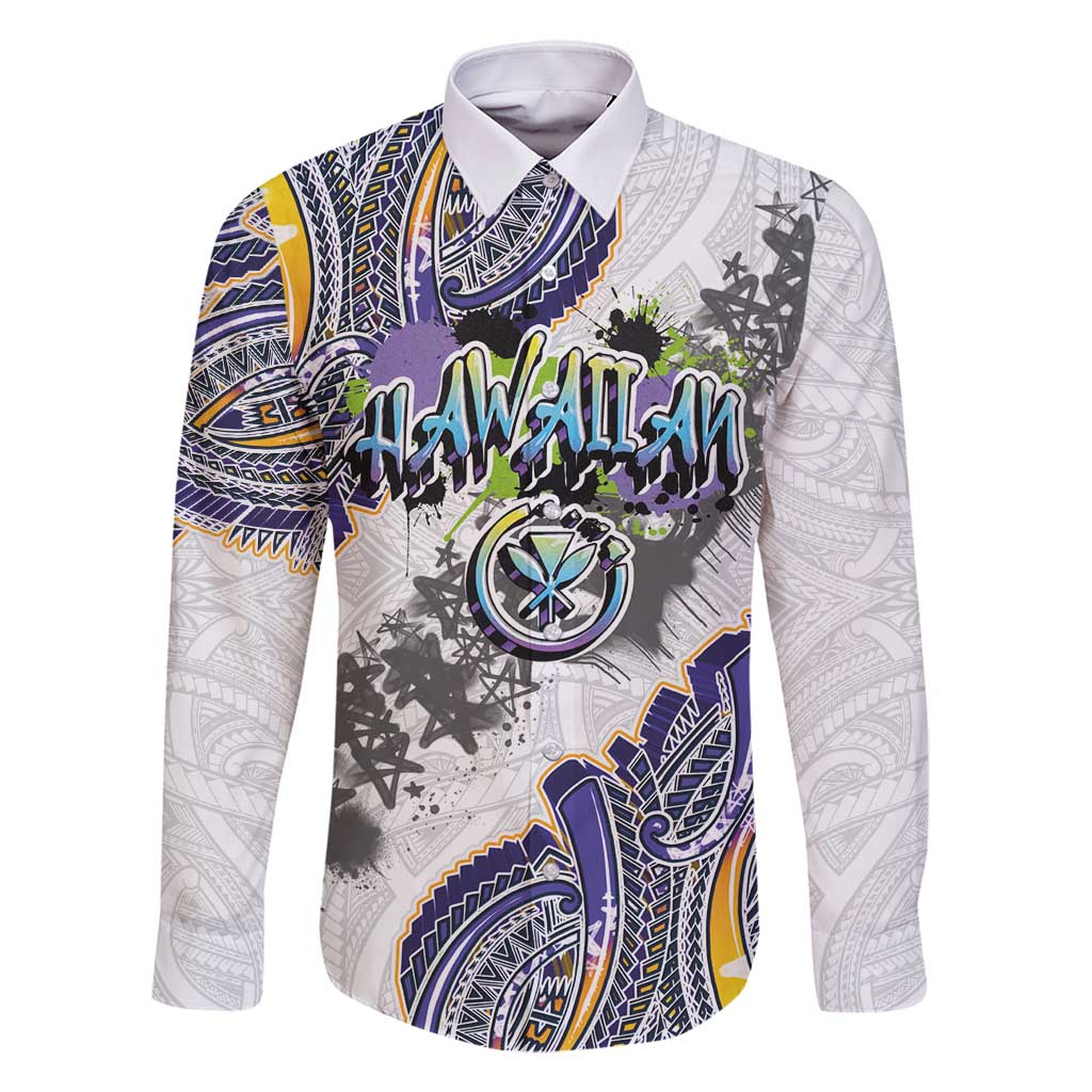 Traditional Art Hawaiian Kakau Tattoos Family Matching Long Sleeve Bodycon Dress and Hawaiian Shirt Graffiti Style - Polynesian Pride