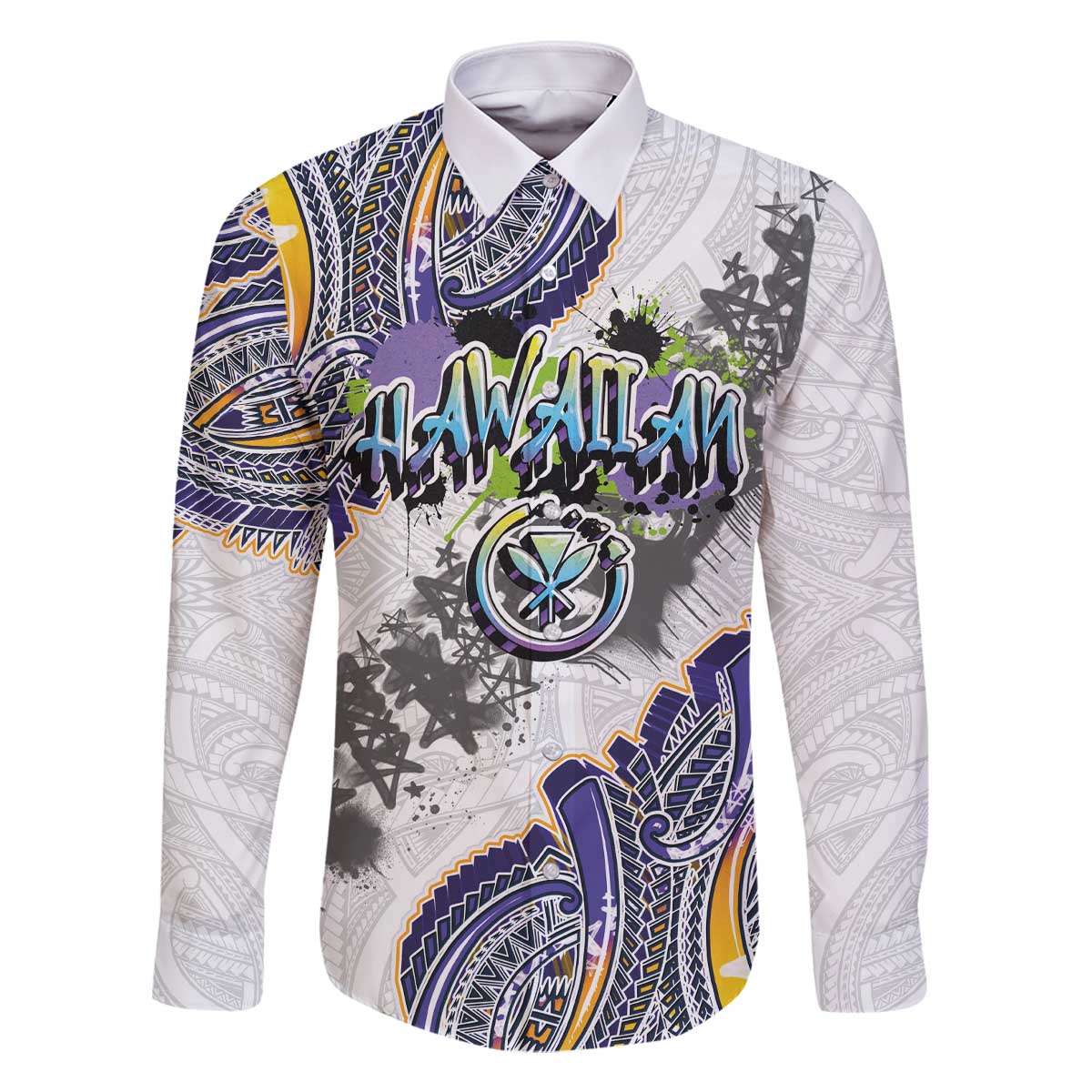 Traditional Art Hawaiian Kakau Tattoos Family Matching Off The Shoulder Long Sleeve Dress and Hawaiian Shirt Graffiti Style - Polynesian Pride