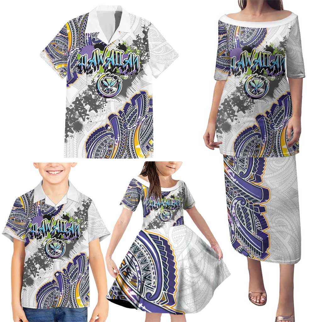Traditional Art Hawaiian Kakau Tattoos Family Matching Puletasi and Hawaiian Shirt Graffiti Style - Polynesian Pride