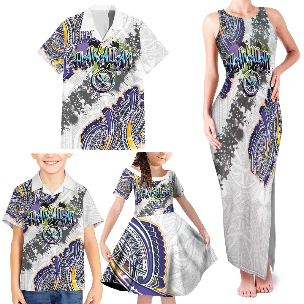 Traditional Art Hawaiian Kakau Tattoos Family Matching Tank Maxi Dress and Hawaiian Shirt Graffiti Style - Polynesian Pride