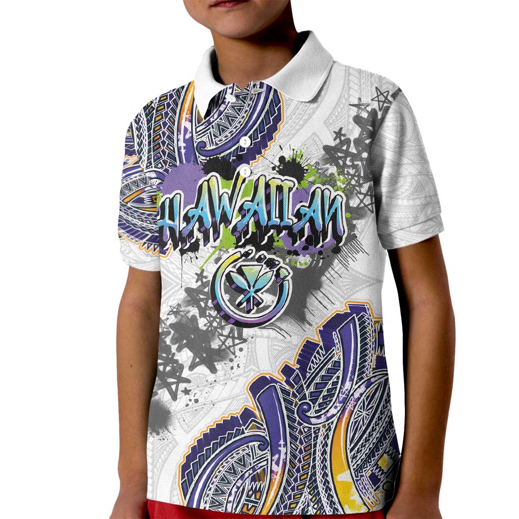 Traditional Art Hawaiian Kakau Tattoos Kid Polo Shirt Graffiti Style - Polynesian Pride