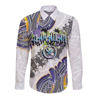 Traditional Art Hawaiian Kakau Tattoos Long Sleeve Button Shirt Graffiti Style - Polynesian Pride