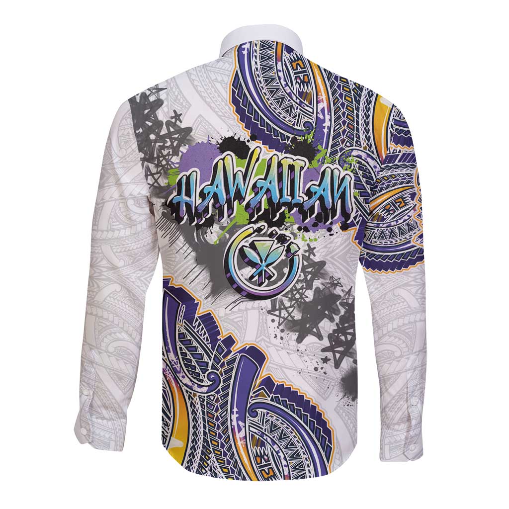 Traditional Art Hawaiian Kakau Tattoos Long Sleeve Button Shirt Graffiti Style - Polynesian Pride
