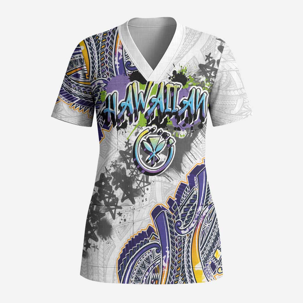 Traditional Art Hawaiian Kakau Tattoos Scrub Top Graffiti Style - Polynesian Pride