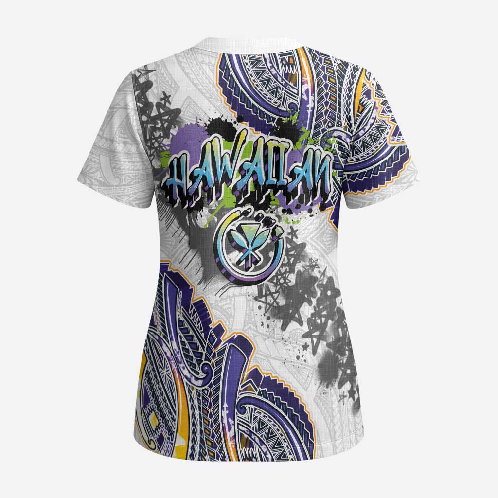 Traditional Art Hawaiian Kakau Tattoos Scrub Top Graffiti Style - Polynesian Pride