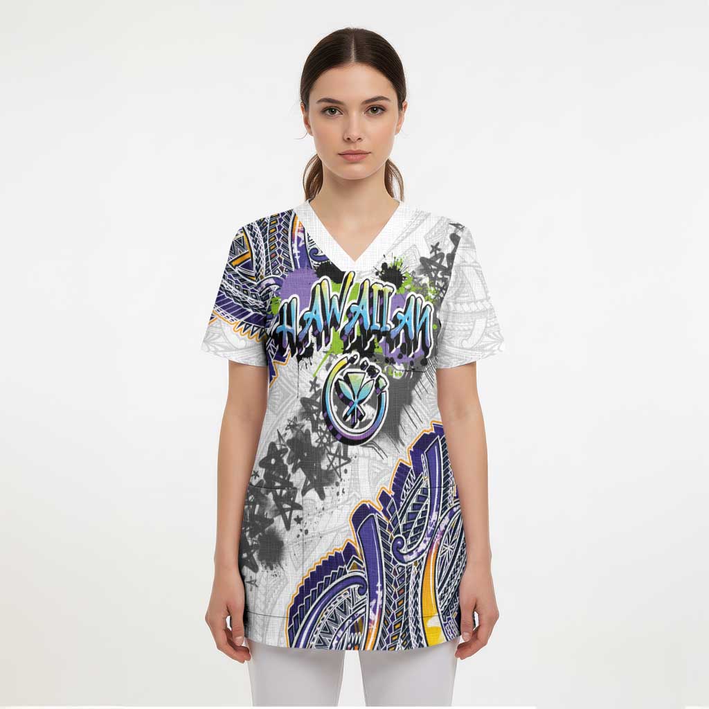 Traditional Art Hawaiian Kakau Tattoos Scrub Top Graffiti Style - Polynesian Pride