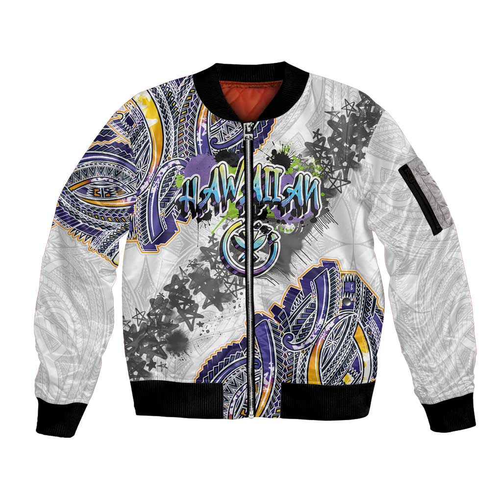 Traditional Art Hawaiian Kakau Tattoos Sleeve Zip Bomber Jacket Graffiti Style - Polynesian Pride