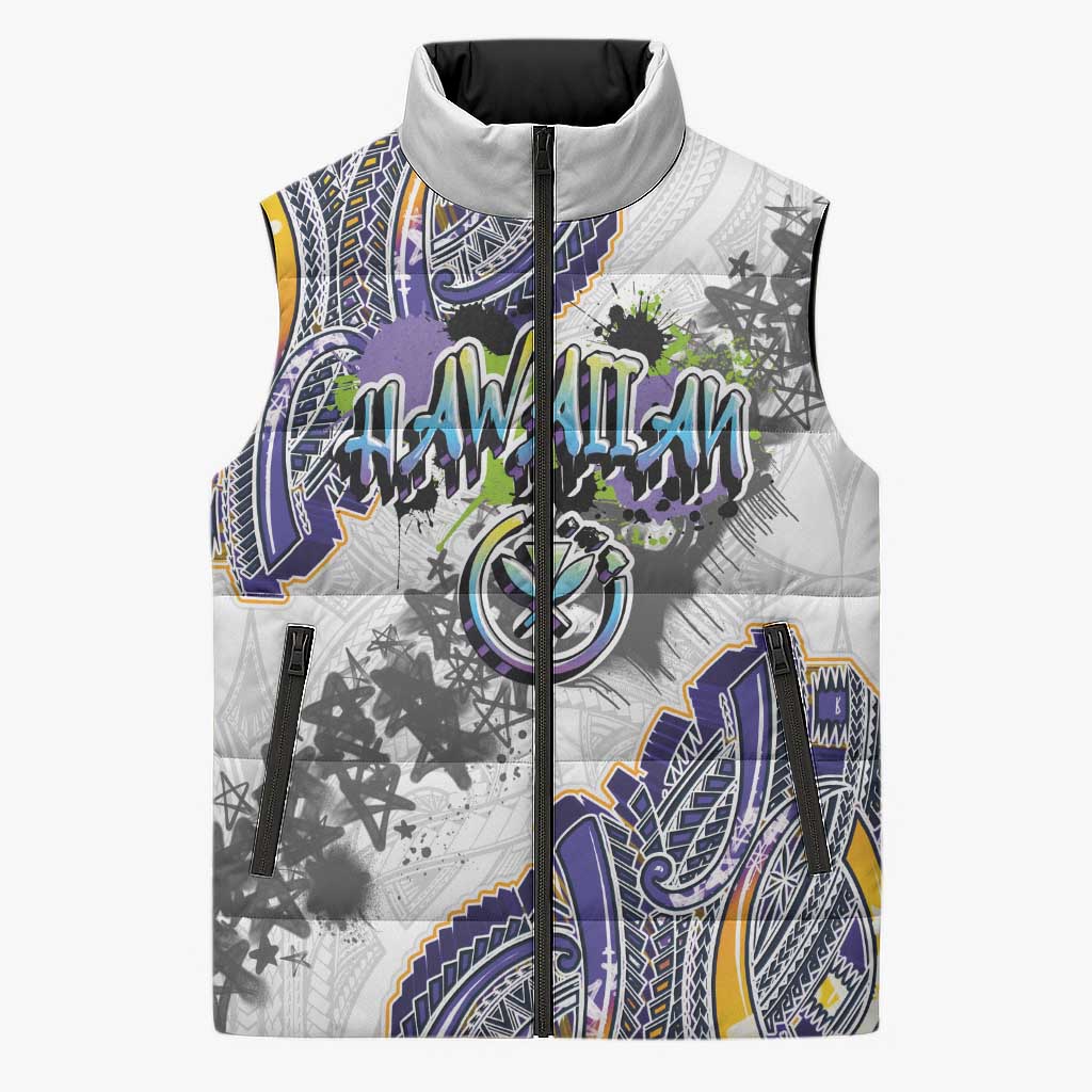 Traditional Art Hawaiian Kakau Tattoos Sleeveless Puffer Jacket Graffiti Style - Polynesian Pride