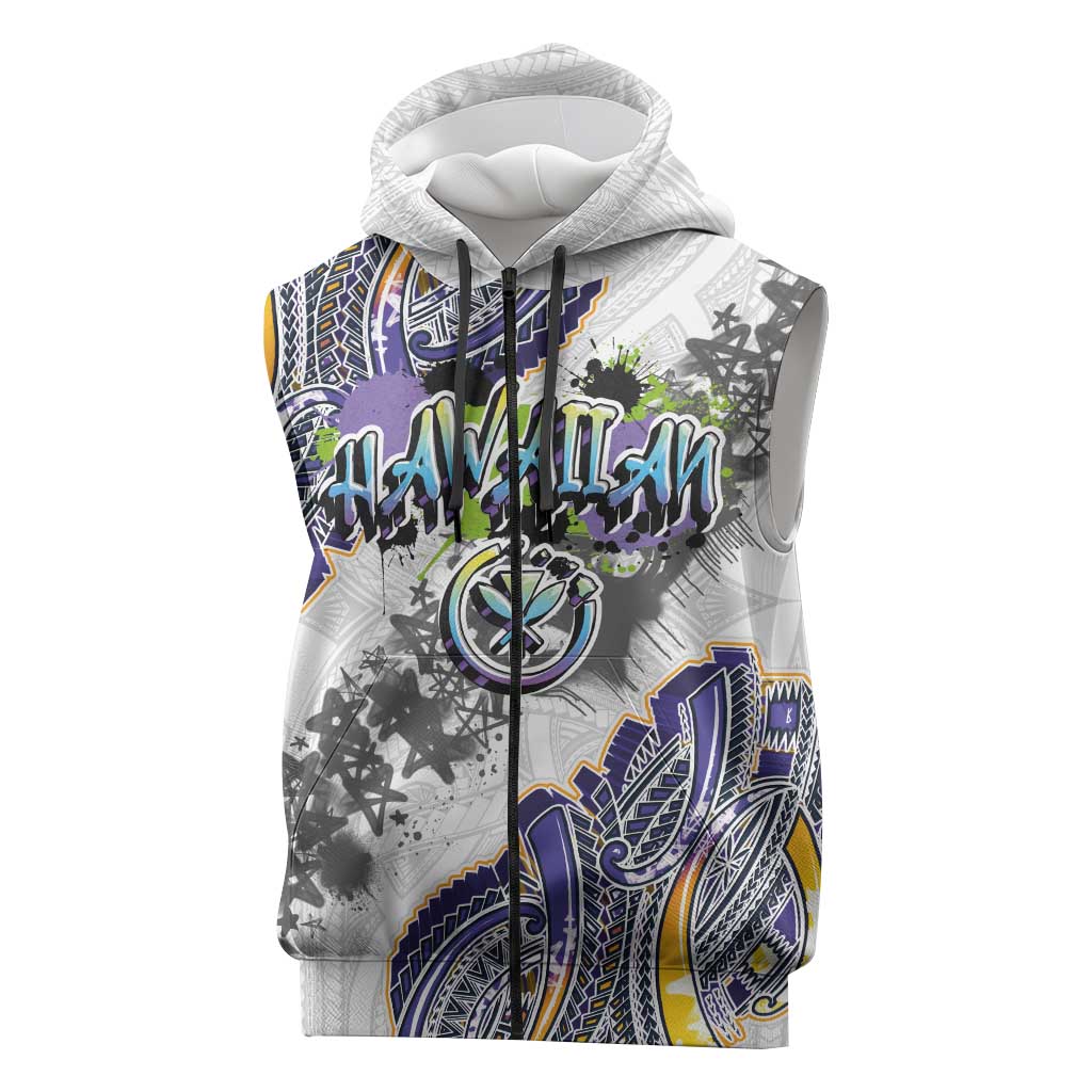 Traditional Art Hawaiian Kakau Tattoos Sleeveless Zip Hoodie Graffiti Style - Polynesian Pride
