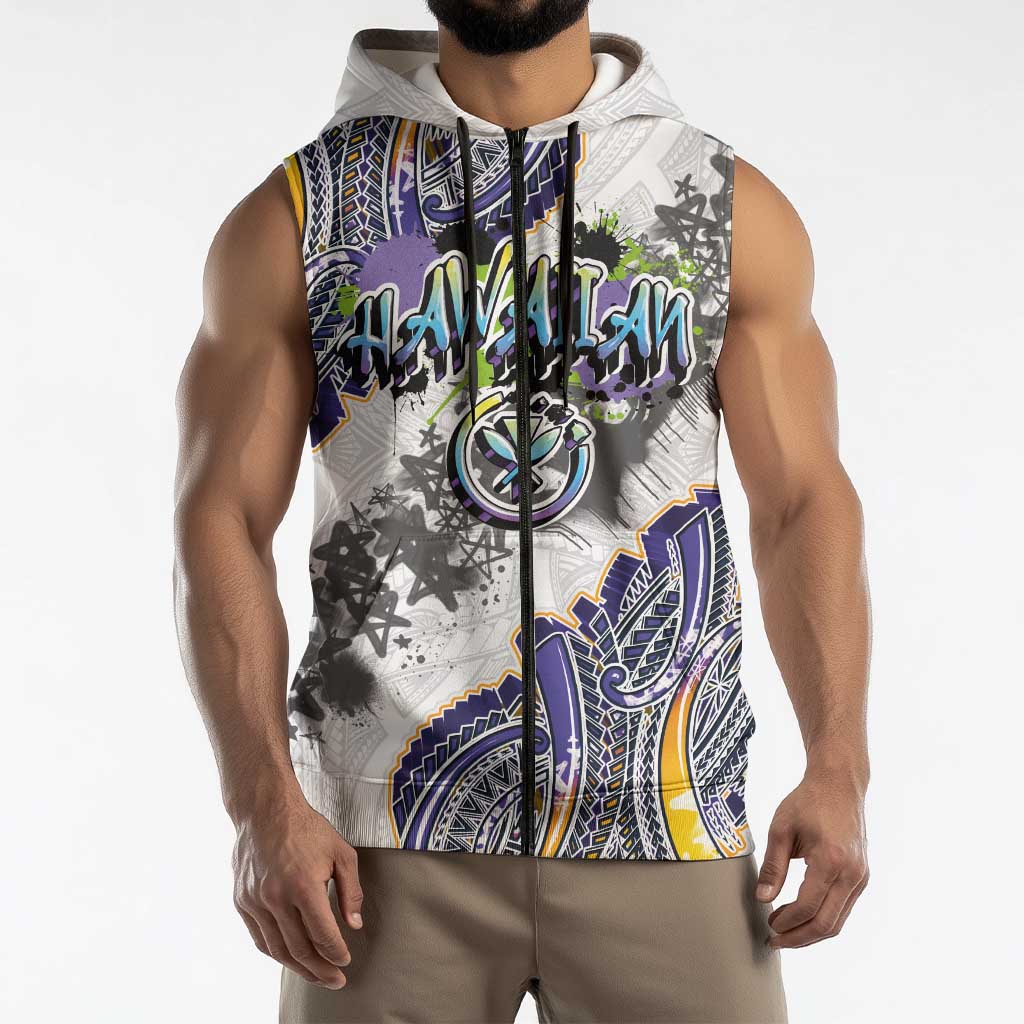 Traditional Art Hawaiian Kakau Tattoos Sleeveless Zip Hoodie Graffiti Style - Polynesian Pride