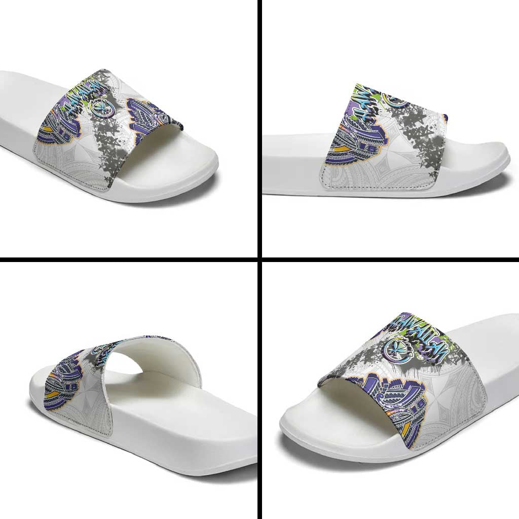 Traditional Art Hawaiian Kakau Tattoos Slide Sandals Graffiti Style - Polynesian Pride