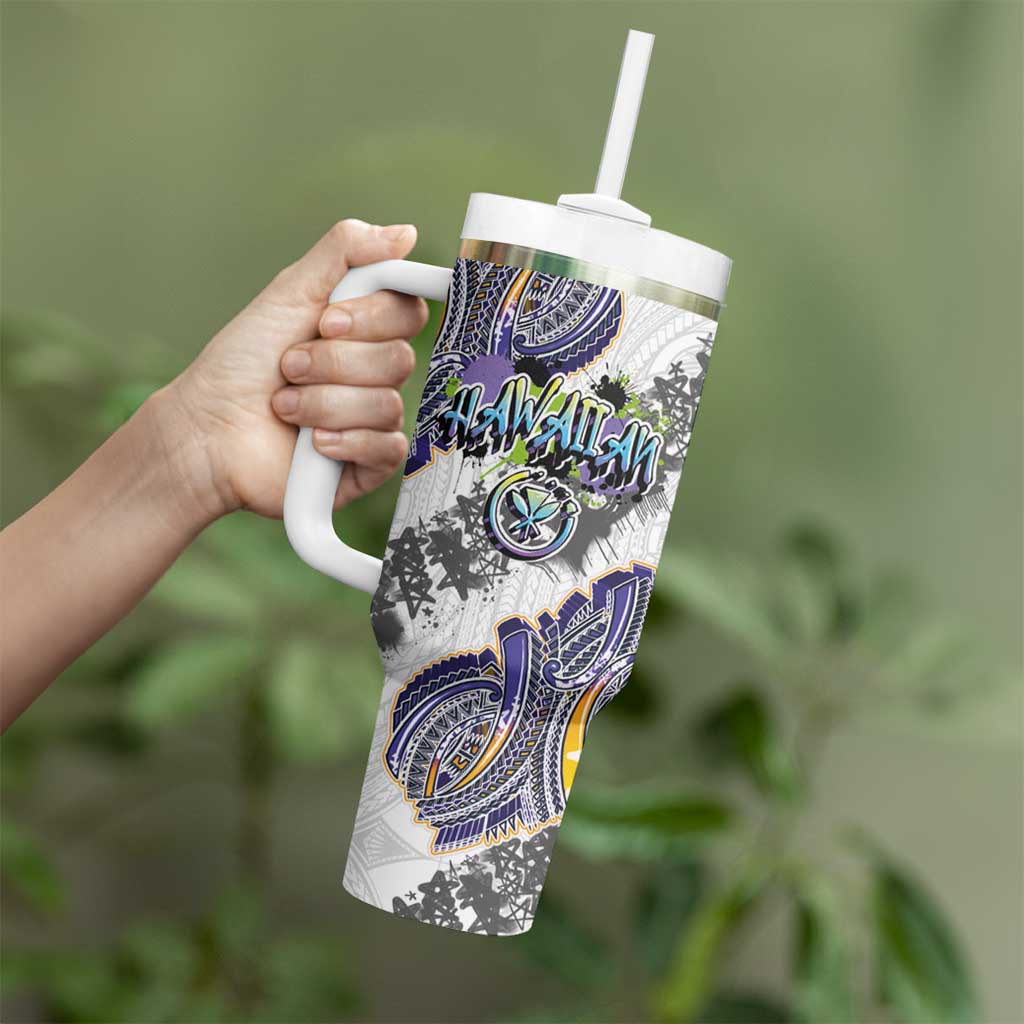 Traditional Art Hawaiian Kakau Tattoos Tumbler With Handle Graffiti Style - Polynesian Pride