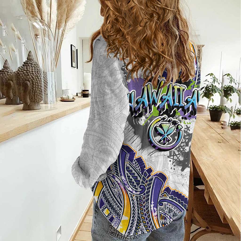 Traditional Art Hawaiian Kakau Tattoos Women Casual Shirt Graffiti Style - Polynesian Pride