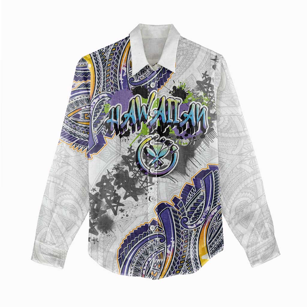 Traditional Art Hawaiian Kakau Tattoos Women Casual Shirt Graffiti Style - Polynesian Pride