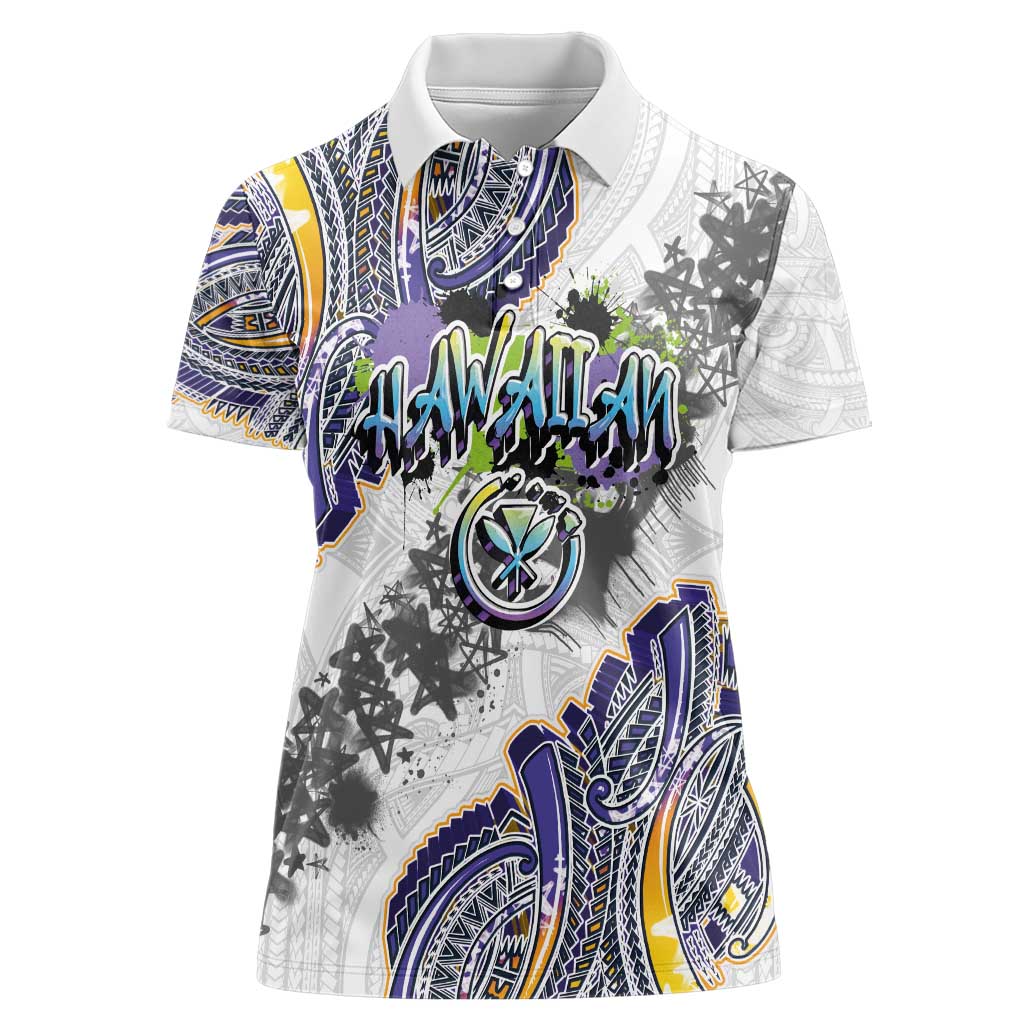 Traditional Art Hawaiian Kakau Tattoos Women Polo Shirt Graffiti Style - Polynesian Pride