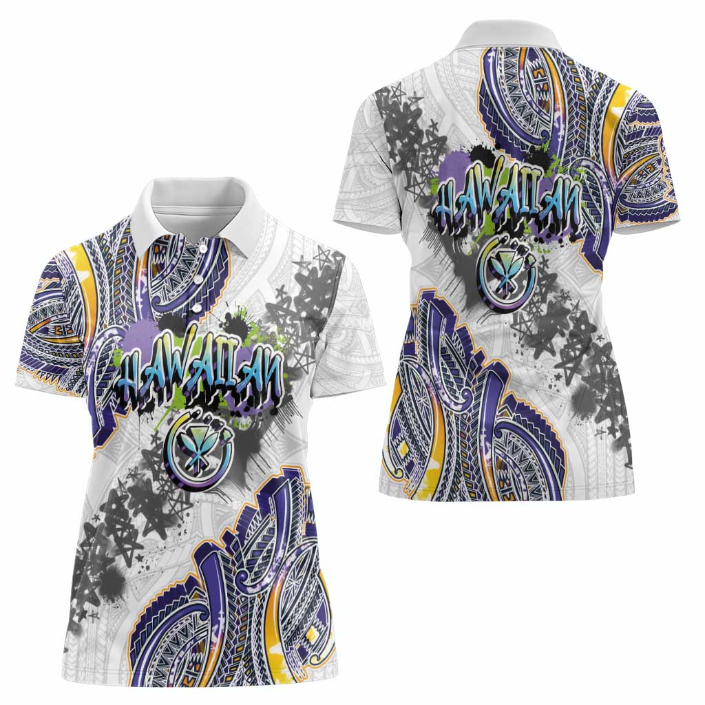 Traditional Art Hawaiian Kakau Tattoos Women Polo Shirt Graffiti Style - Polynesian Pride