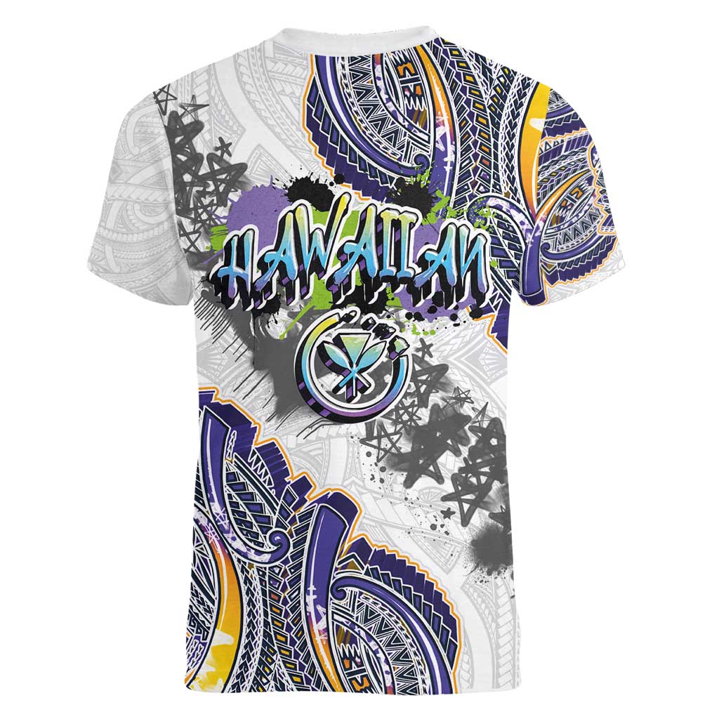 Traditional Art Hawaiian Kakau Tattoos Women V-Neck T-Shirt Graffiti Style - Polynesian Pride
