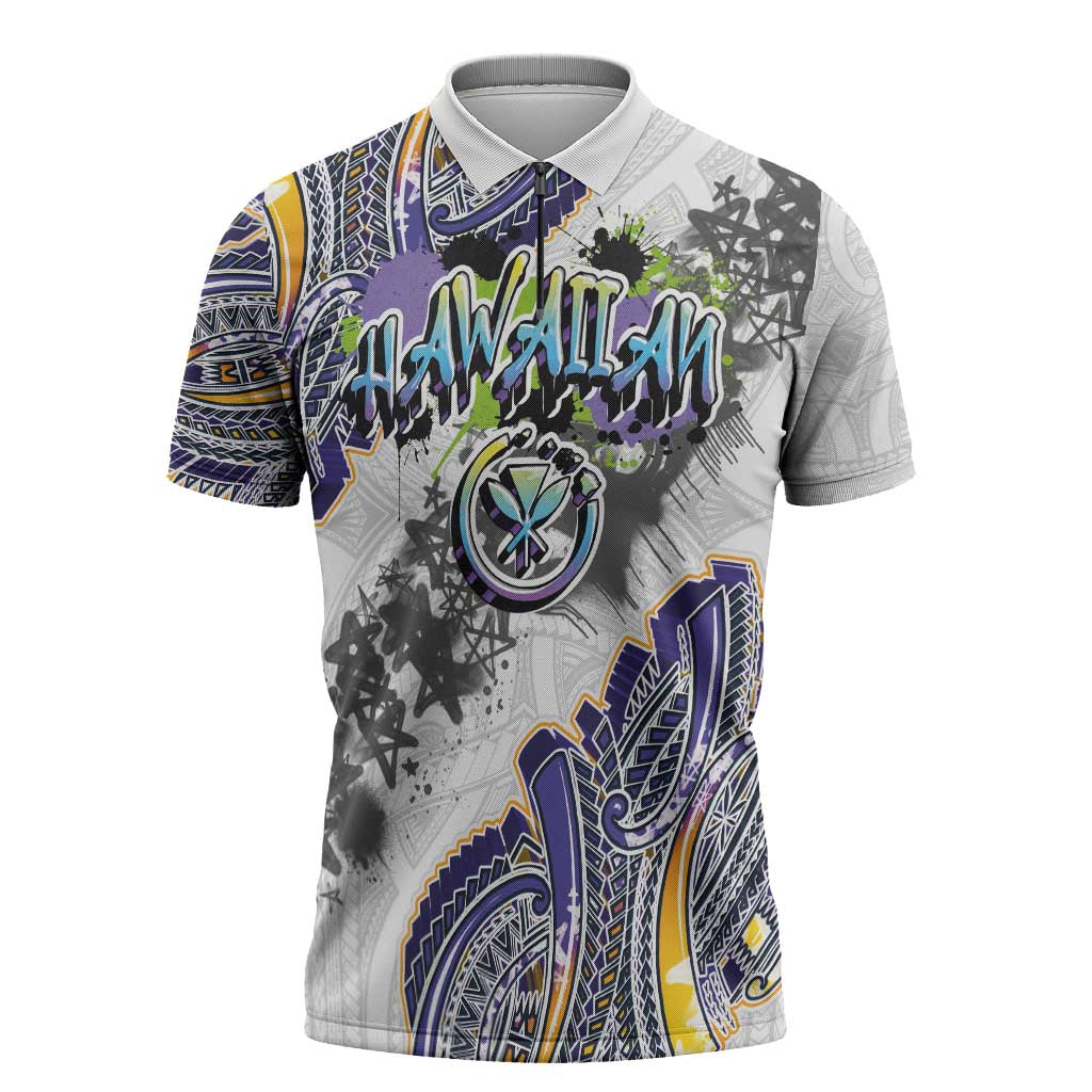Traditional Art Hawaiian Kakau Tattoos Zipper Polo Shirt Graffiti Style - Polynesian Pride
