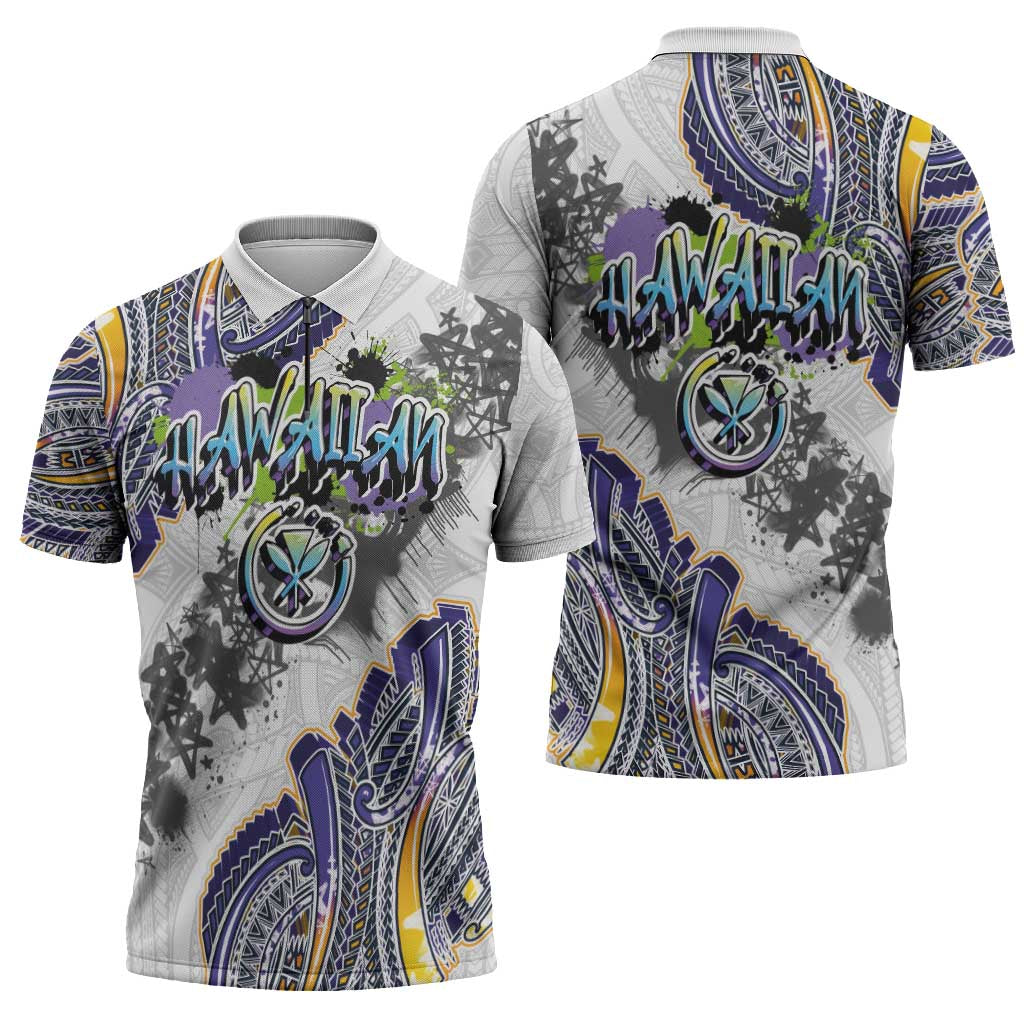 Traditional Art Hawaiian Kakau Tattoos Zipper Polo Shirt Graffiti Style - Polynesian Pride