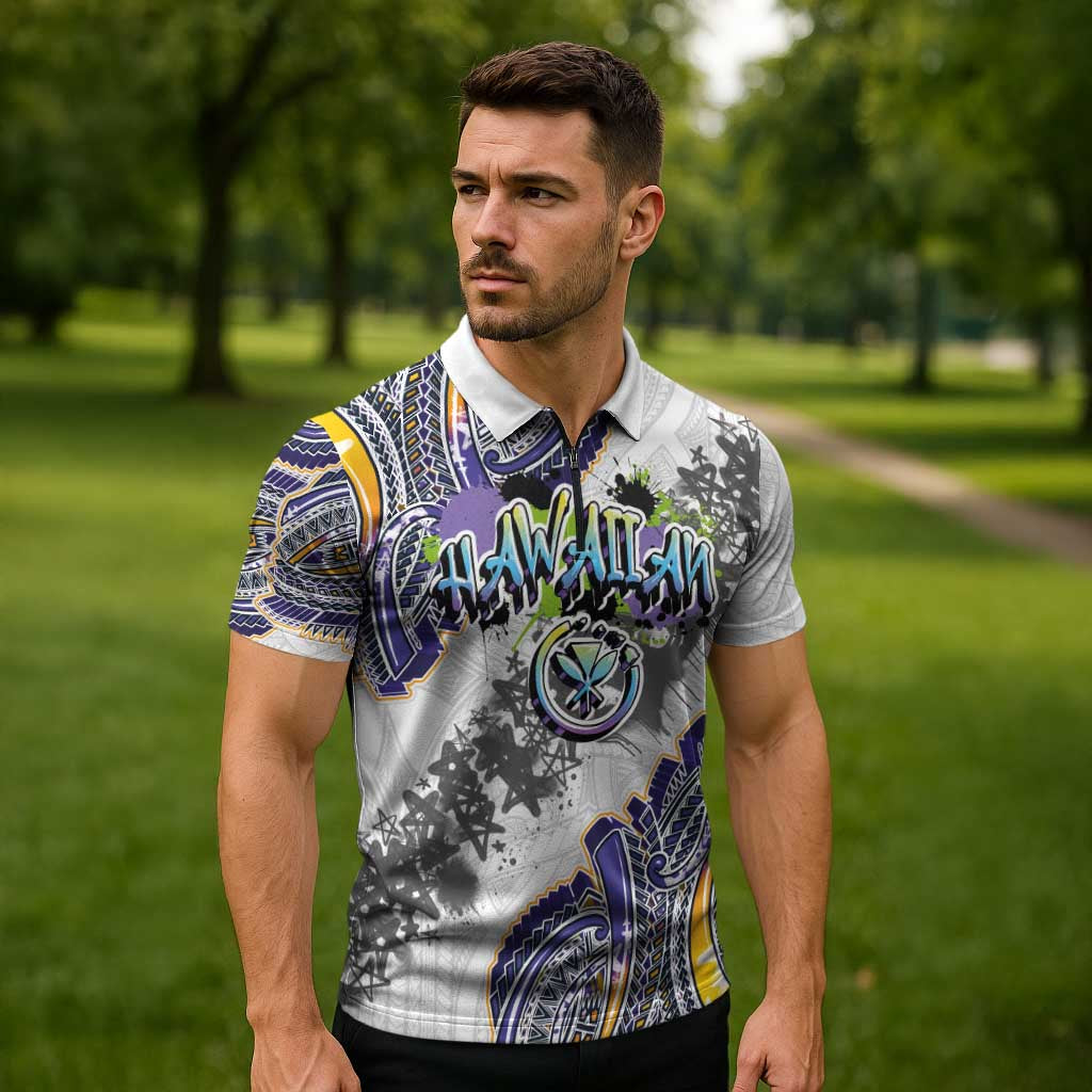 Traditional Art Hawaiian Kakau Tattoos Zipper Polo Shirt Graffiti Style - Polynesian Pride