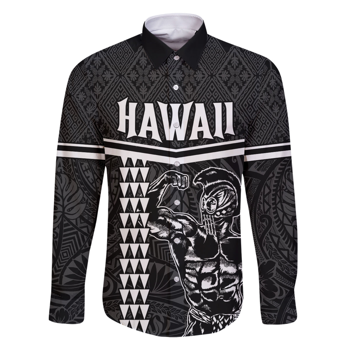 Custom Hawaii Warrior Family Matching Summer Maxi Dress and Hawaiian Shirt Kakau Quilt Pattern LT03 Dad's Shirt - Long Sleeve Black - Polynesian Pride